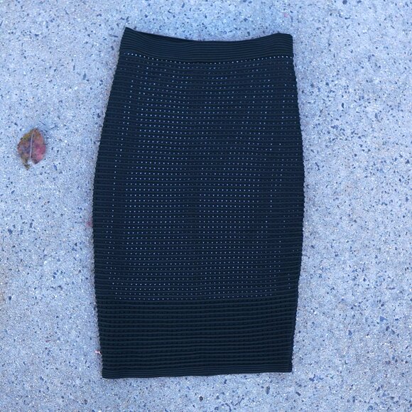 BEBE Green Ottoman Knit Pencil Skirt XS Curve Tracing Ribbed Stretch $91+ - Picture 11 of 11